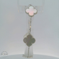 14k White Gold Clover Mother of Pearl Bracelet