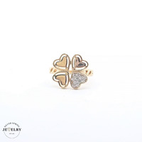  14KT Fashion Heart Clover Yellow Gold, Size 7