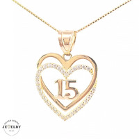  14KT Quinceañera Heart Pendant Yellow Gold 22mm (CHAIN IS NOT INCLUDED)