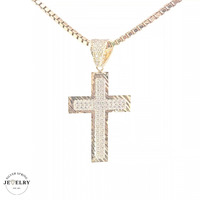  14KT Textured Cross Pendant Yellow Gold, 5mm (CHAIN IS NOT INCLUDED)