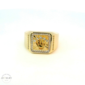 14k Cubic Zirconia Crown Signet Ring