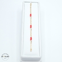  14KT Baby Curb Coral Beads Bracelet, Two Tone Gold, 7 Inches