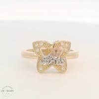 14K Tri-Color Gold Butterfly Quinceañera Ring