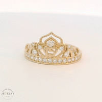 14K Yellow Gold Cubic Zirconia Crown Quinceañera Ring 