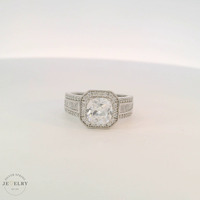 14K White Gold Cushion-Cut Cubic Zirconia Halo Engagement Ring