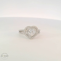 14K White Gold Heart-Cut Cubic Zirconia Double Halo Ring