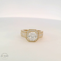 14K Yellow Gold Cushion-Cut Cubic Zirconia Halo Engagement Ring 