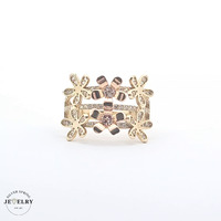 14KT Estate Large Multi Flower Ring, Two Tone Gold, Size 8.5