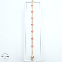  14KT Red Clover Chino Link Bracelet Yellow Gold 7 Inches