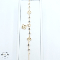  14KT Black & Gold Clover Popcorn Link Bracelet Yellow Gold 7.5 Inches