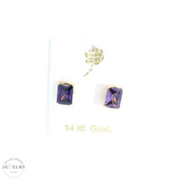14K Rectangular Purple Cubic Zirconia, with Friction Back