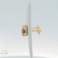 14K Yellow Gold Earrings with 5mm Round Purple CZ with Screw Back