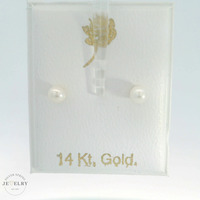 14K Yellow Gold 3mm Pearl Stud Earrings with Screw Back