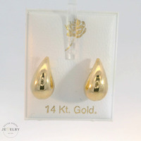 14K Yellow Gold Tear Drop Stud Earrings with Push Backs 13mm