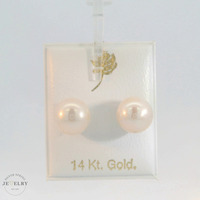 14K Yellow Gold Pearl Stud Earrings with Push Backs 9mm