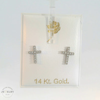 14K White Gold Cross Stud Earrings with White CZ with Screw Backs 8mm