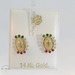 14K Yellow Gold Virgin Stud Earrings w/ Green & Pink CZ with Screw Backs 12mm