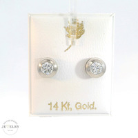14K White Gold Round Stud Earring with White CZ & Screw Back 7mm