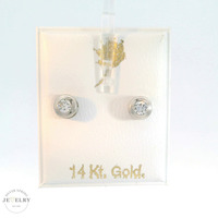 14K White Gold Round Stud Earrings with White CZ & Screw Backs 5mm
