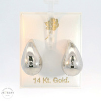 14K White Gold Tear Drop Stud Earrings 16mm