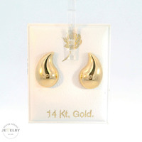 14K Yellow Gold Tear Drop Stud Earrings with Push Backs13mm