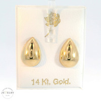 14K Yellow Gold Tear Drop Stud Earrings with Push Backs 12mm
