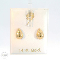 14K Yellow Gold Tear Drop Stud Earrings with Screw Backs 8mm
