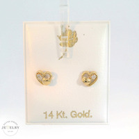 14K Yellow Gold Heart Shape Stud Earrings with White CZ 5mm