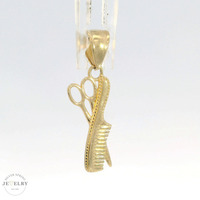 14K Yellow Gold Scissor & Comb Pendant 1in.