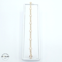  14KT Mother of Pearl Clover Cuban Link Bracelet 7.5 Inches