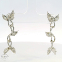 14K White Gold Diamond Leaf Dangle Earrings 