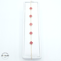  14KT Red Clover Cable Link Bracelet Yellow Gold 1Inch 