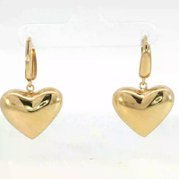  14K Yellow Gold Heart Dangle with Lever Back Earrings 1.25in 3.7gm