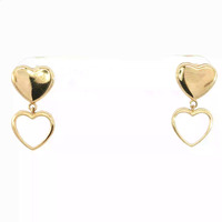  14K Yellow Gold Two Heart Dangle Earrings with Push Back 3/4 in 1.7gm