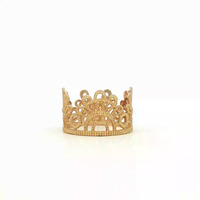 14k Yellow Gold Think Band Filigree Crown Ring Size 6.5 2.5gm
