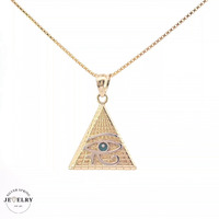  14KT Pyramid Eye of Hours Pendant Yellow Gold 16mm (CHAIN IS NOT INCLUDED)