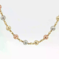  14K Tri-Color Gold Beaded Chain Lobster Lock 18in 7.9gm