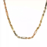 14K Tri Color Rope Chain Lobster Clasp 20in 18.2gm