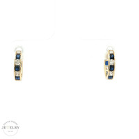 14K Yellow Gold Huggie Earrings Blue CZ 1.4gm