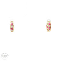 14K Yellow Gold Huggie Earrings Red CZ 1.5gm