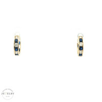 14K Yellow Gold Huggie Earrings Blue CZ 1.5gm