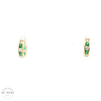 14K Yellow Gold Huggie Earrings Green CZ 1.5gm