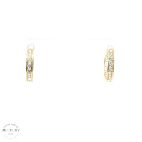 14K Yellow Gold Huggie Earrings Clear CZ 2.0gm