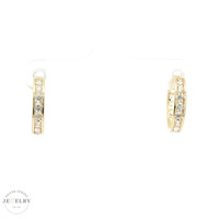 14K Yellow Gold Huggie Earrings Clear CZ 2.3gm
