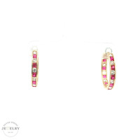 14K Yellow Gold Huggie Earrings Red CZ 2.6gm