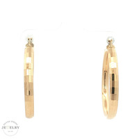 14K Yellow Gold Textured Hoop Earrings 1 1/4in 4.7gm