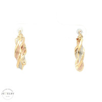 14K Tri Color Diamond Cut Twisted Hoops 3/4in 2.0gm