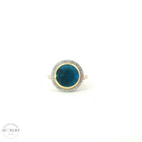 14K Yellow Gold Blue Topaz Halo Ring Size 7 3/4 4.4gm