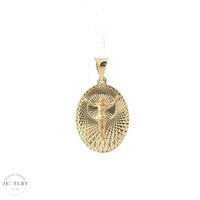14K Yellow Gold Virgin Mary Oval Pendant 3/4in 1.3gm