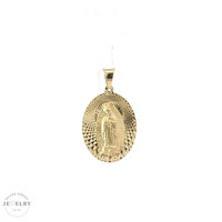 14K Yellow Gold Virgin Mary Oval Pendant 1in 1.6gm